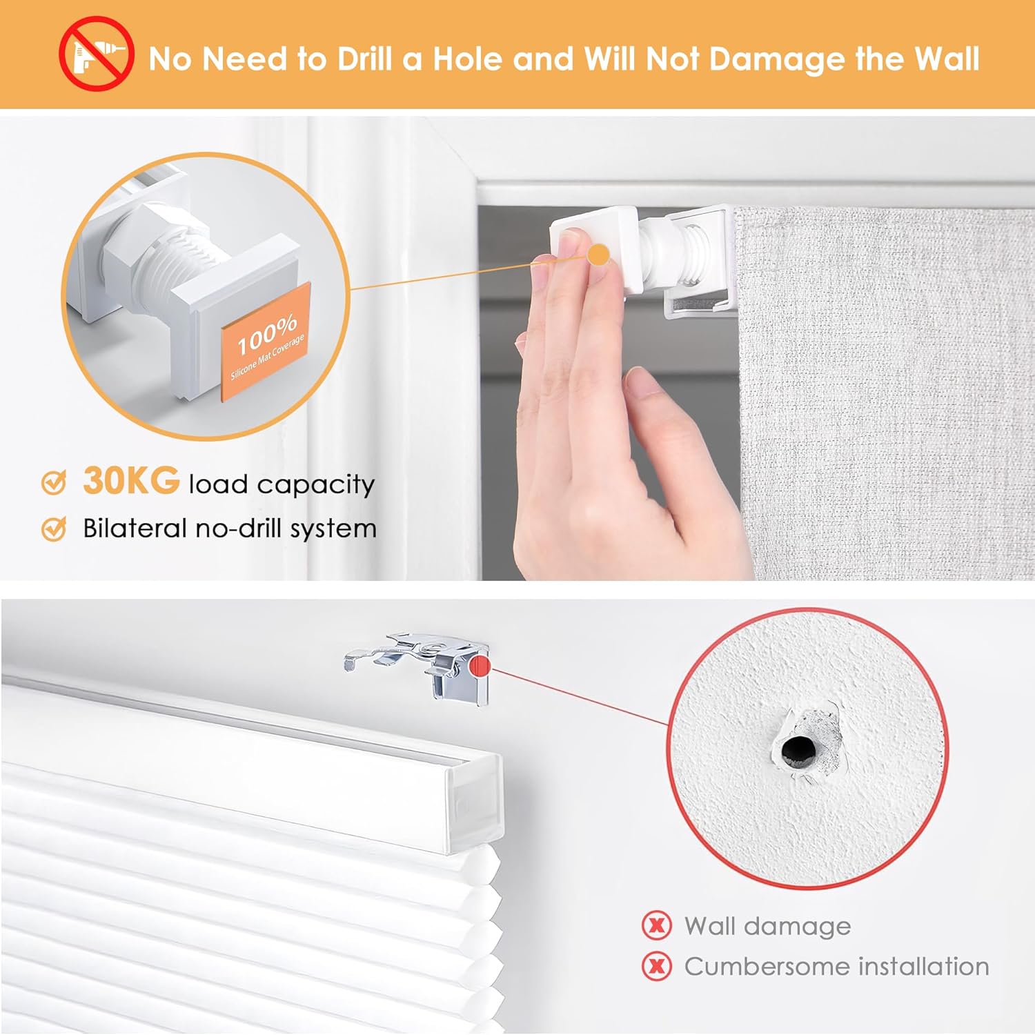 LazBlinds No Tools No Drill Cordless Roman Shades for Windows, Blackout Thermal Insulated UV Blocking Window Blinds, Room Darkening Fabric Blinds for Indoor Windows, 31'' W x 64'' H, Off White